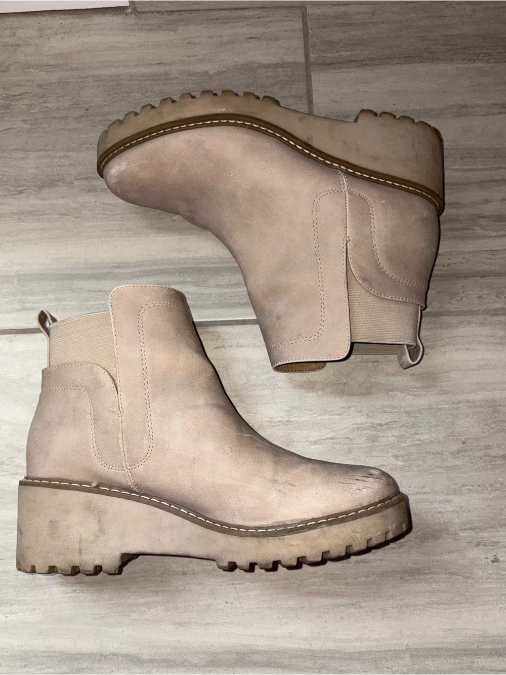 Women’s Neutral Suede Platform Tan Chelsea Boots
